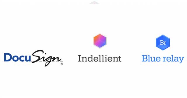 Image with the DocuSign, Indellient, and Blue Relay logos
