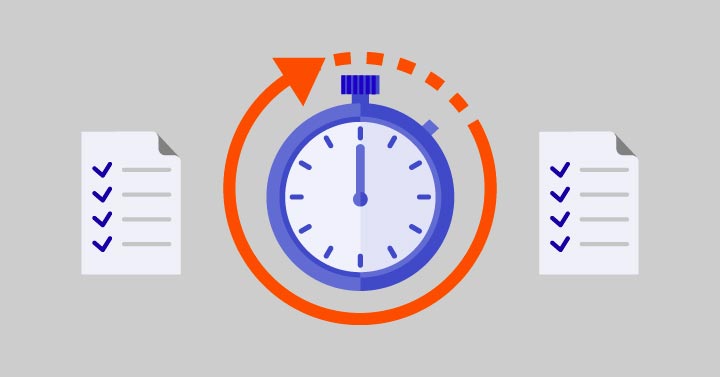 Vector images of two documents and in the middle is a stop watch